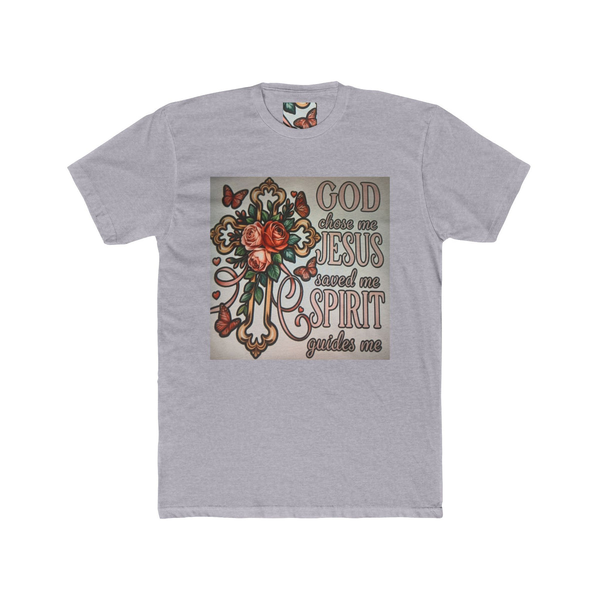 Christian Cross T-Shirt — "God Chose Me, Jesus Saved Me, Spirit Guides Me" Faith Tee