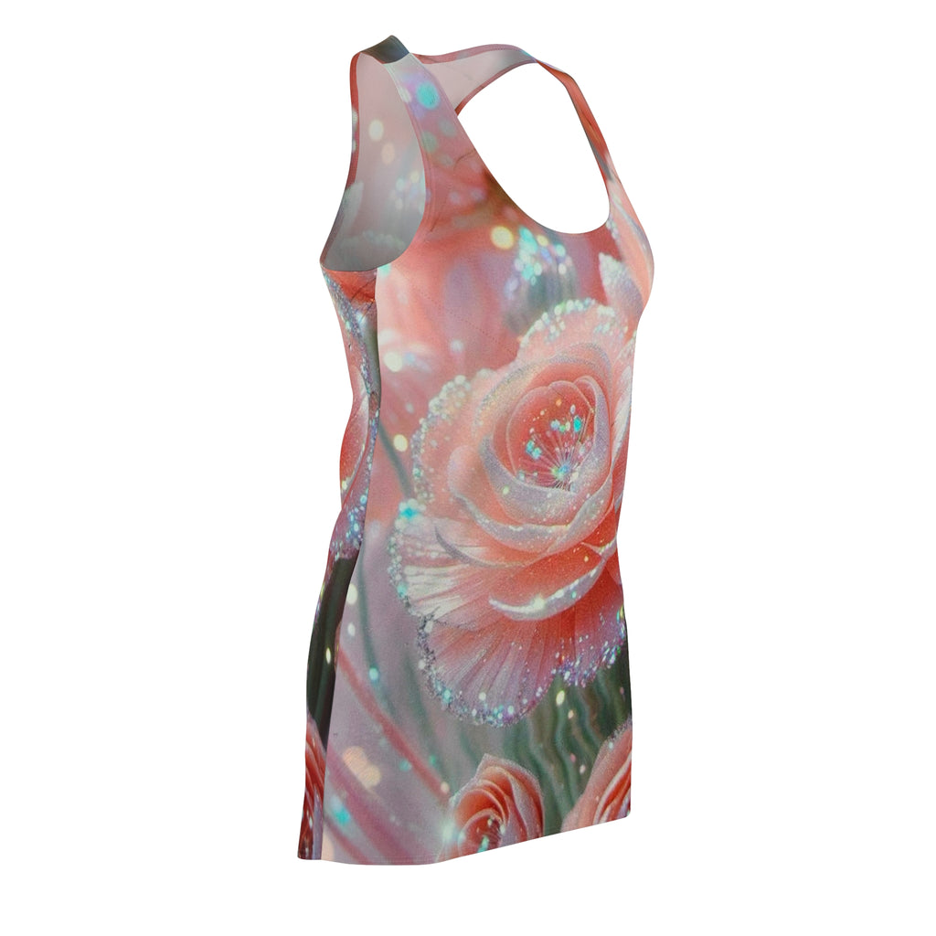 Pink Rose Sparkle Racerback Dress – Floral All-Over Print