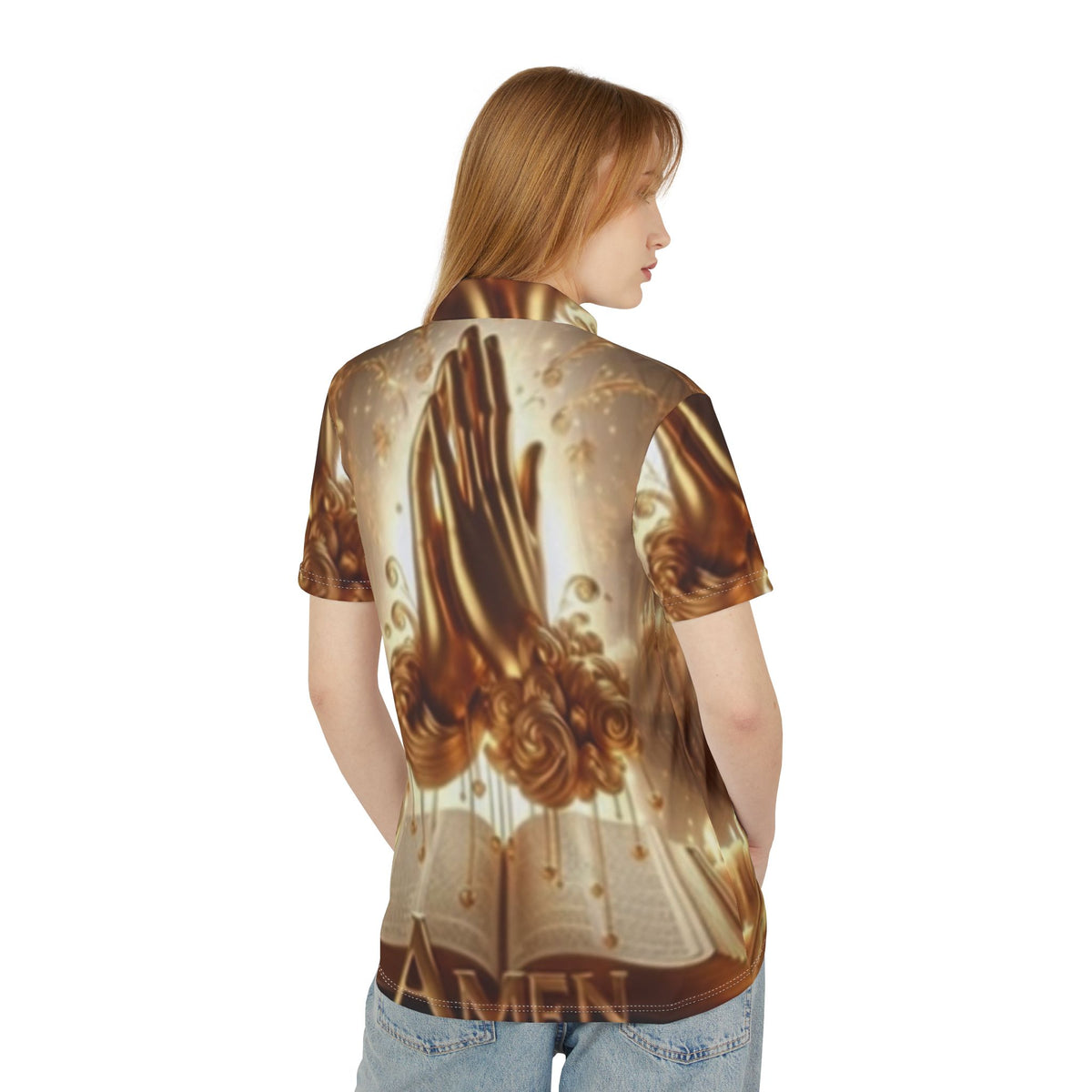 Golden Floral Book Polo Shirt — Luxe All-Over-Print