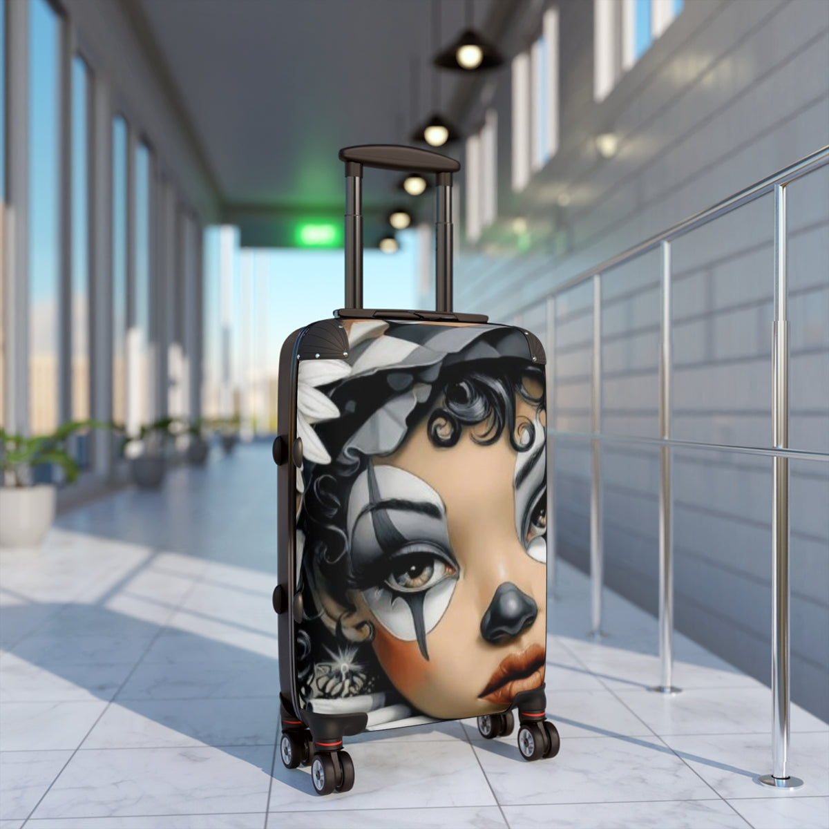 Pierrot Clown Art Carry-On Suitcase — Vintage Circus Face Luggage