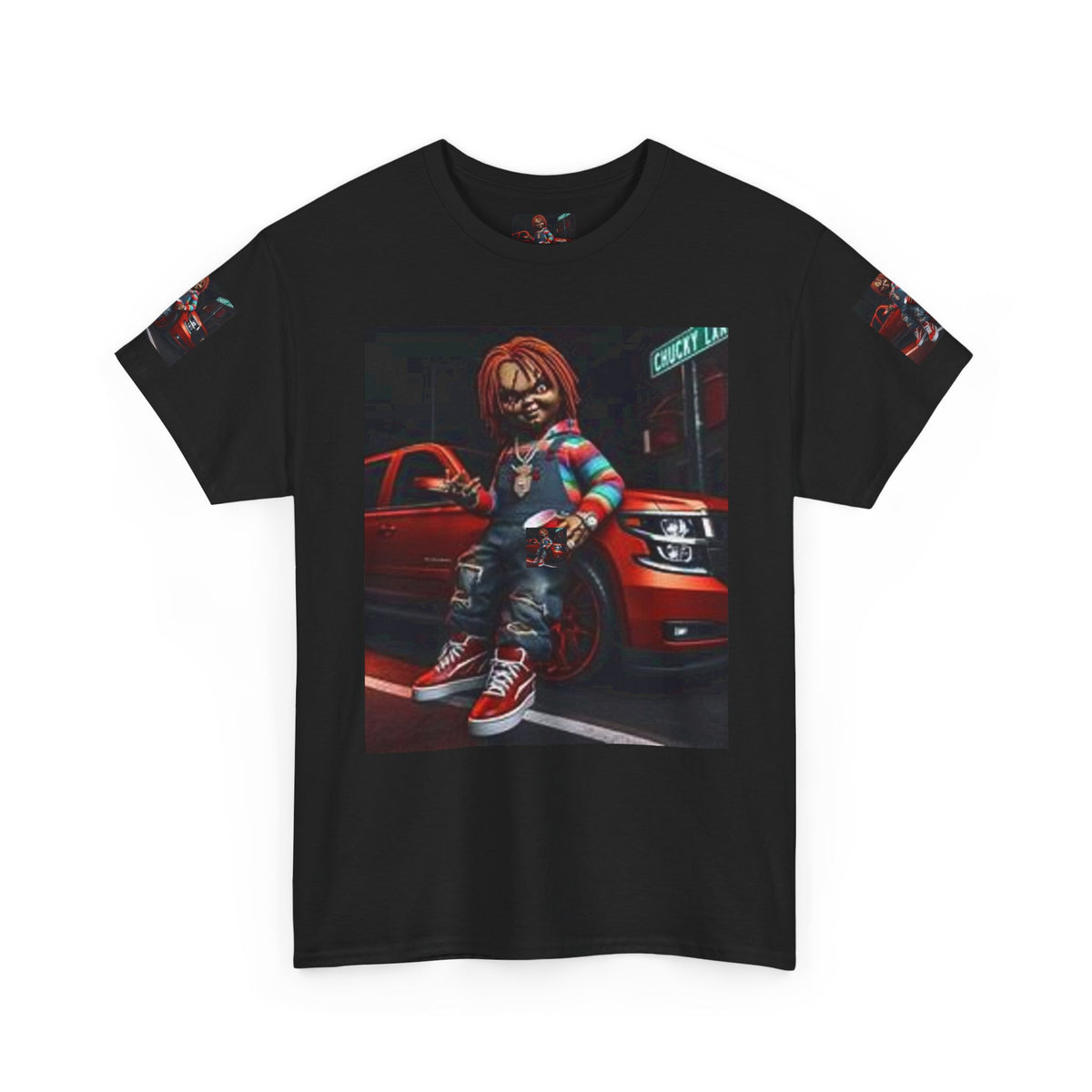 Horror Chucky Graphic Tee — Retro Red Car Street-Chill T-Shirt