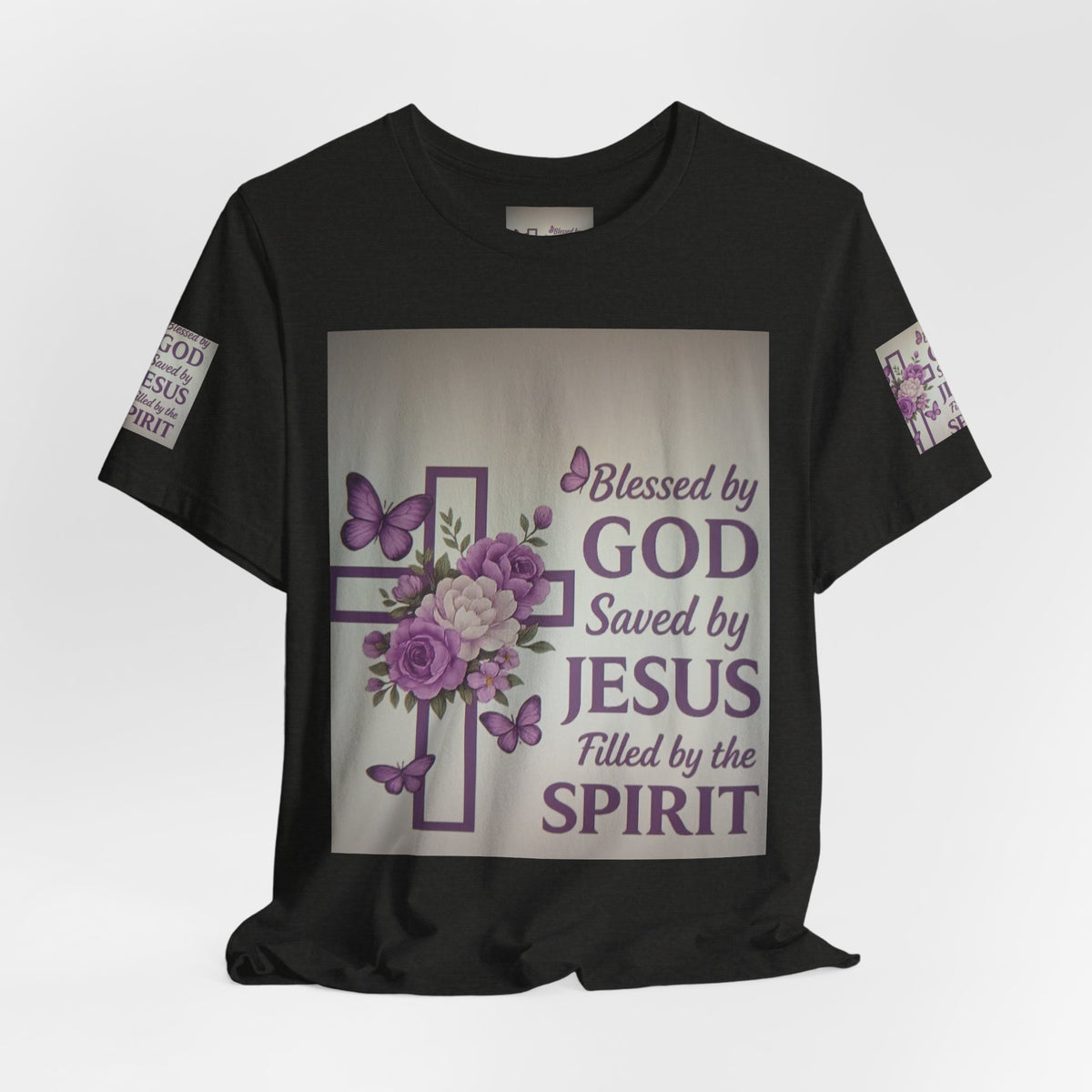 Blessed by God Christian T-Shirt — "Blessed by God, Saved by Jesus, Filled by the Spirit"