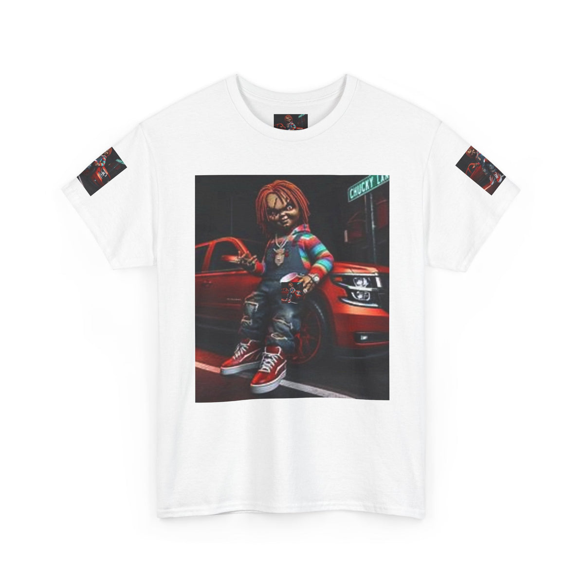 Horror Chucky Graphic Tee — Retro Red Car Street-Chill T-Shirt
