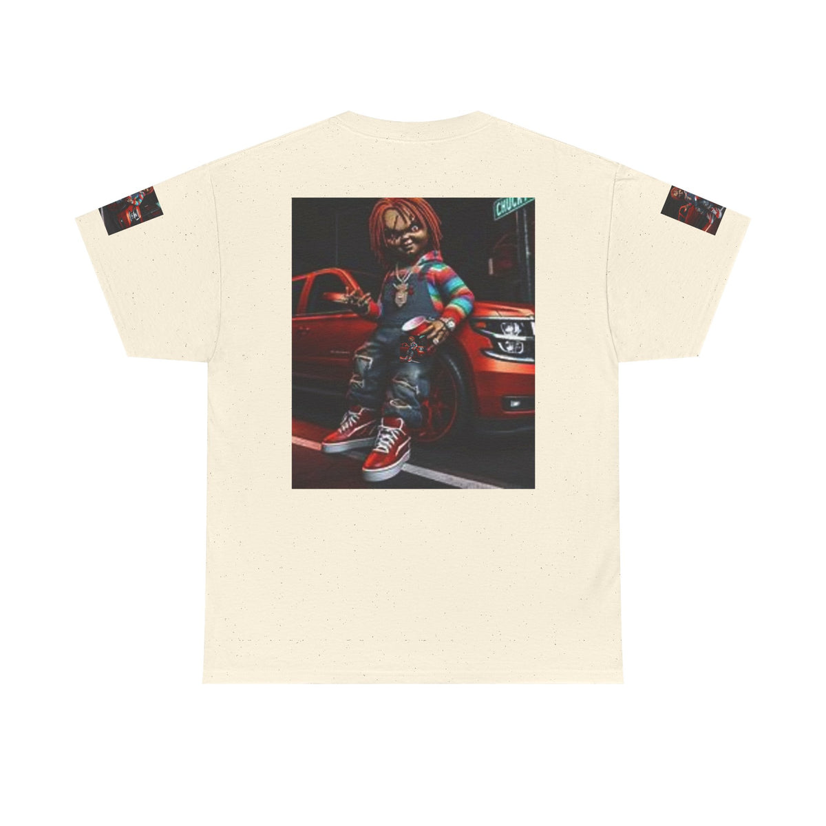 Horror Chucky Graphic Tee — Retro Red Car Street-Chill T-Shirt
