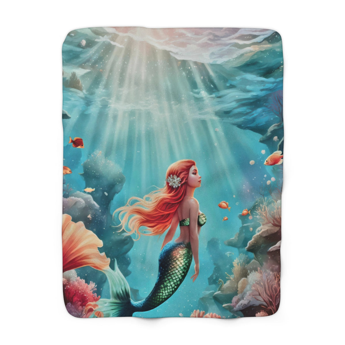Mermaid Sherpa Fleece Blanket — Cozy Underwater Fantasy Throw for Kids & Teens