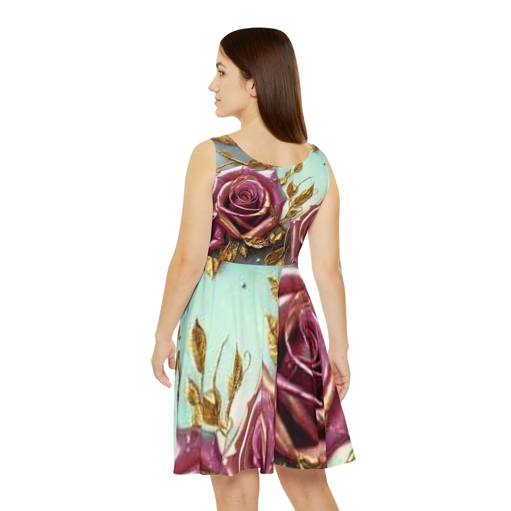 Rose Garden Skater Dress — Vintage Pink & Gold Floral AOP