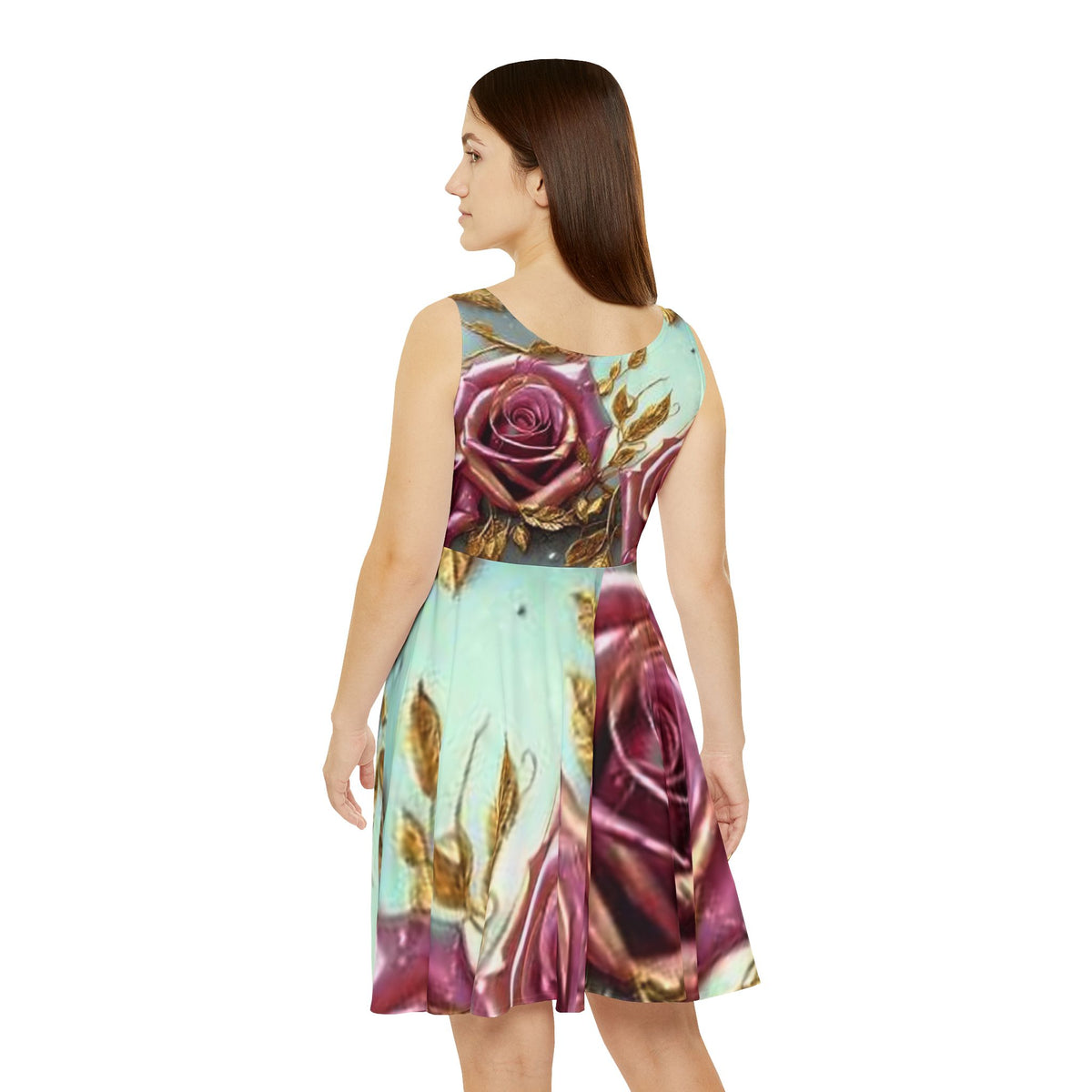 Rose Garden Skater Dress — Vintage Pink & Gold Floral AOP