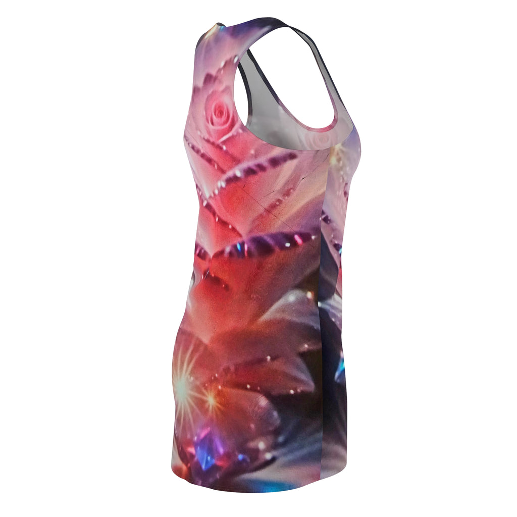 Rose Galaxy Racerback Dress — All-Over Print Floral Sparkle