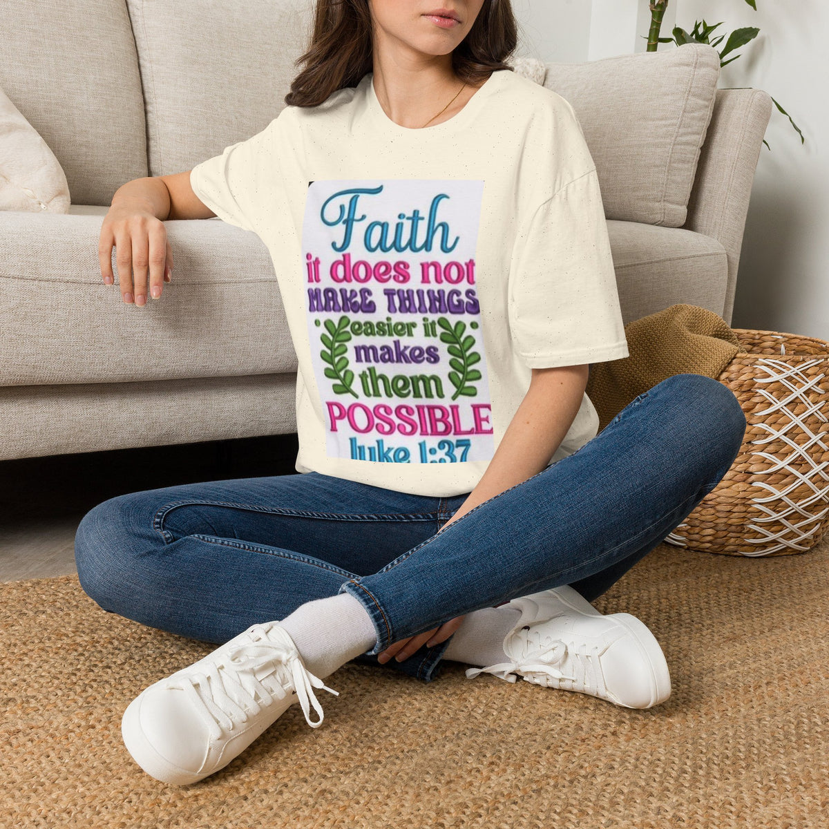 Faith Quote T‑Shirt — “Faith it does not make things easier it makes them possible” (Luke 1:37)