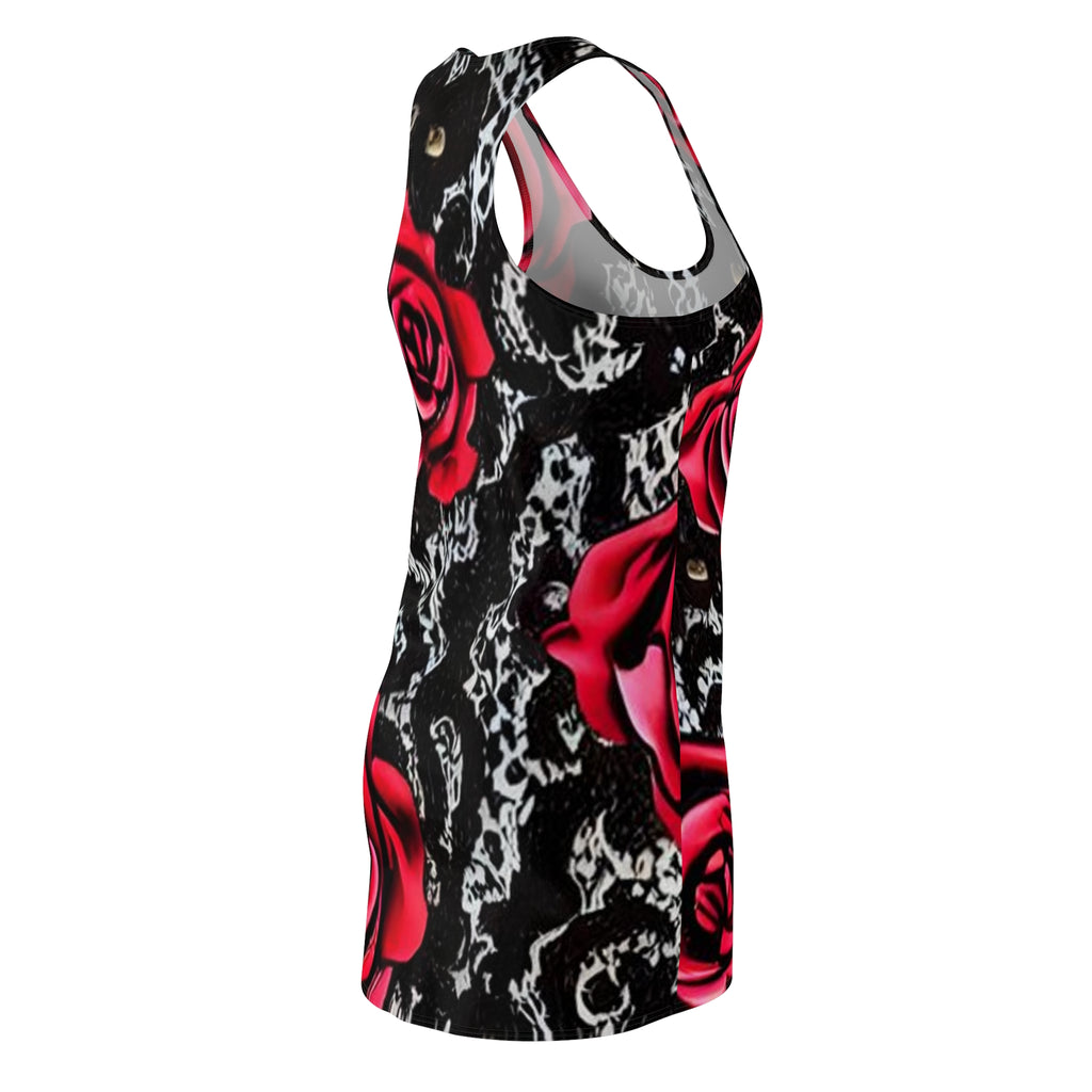 Red Rose Lace Racerback Dress — Gothic Floral AOP Women's Dress