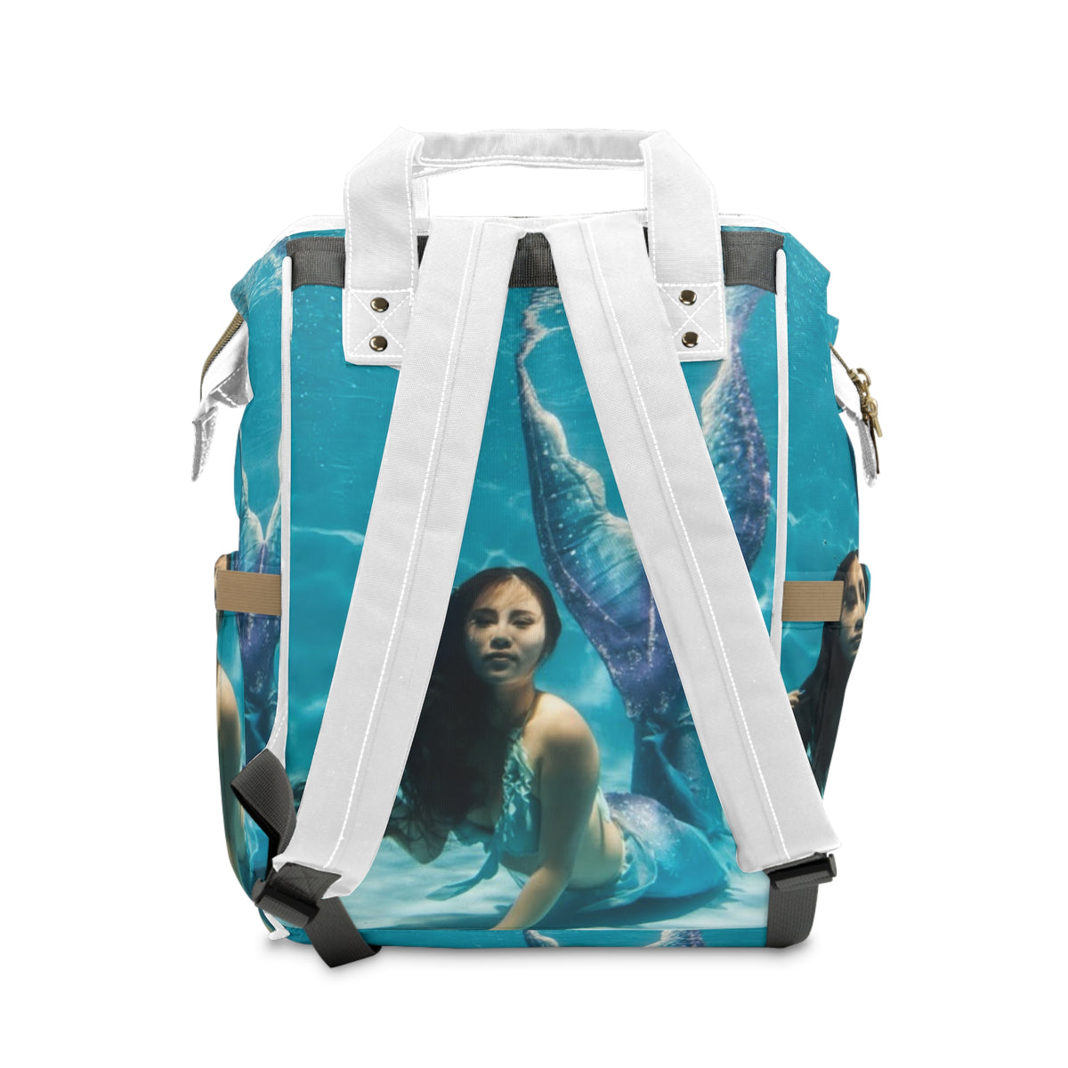 Mermaid Print Diaper Backpack – Multifunctional Baby Bag for Moms & Travel