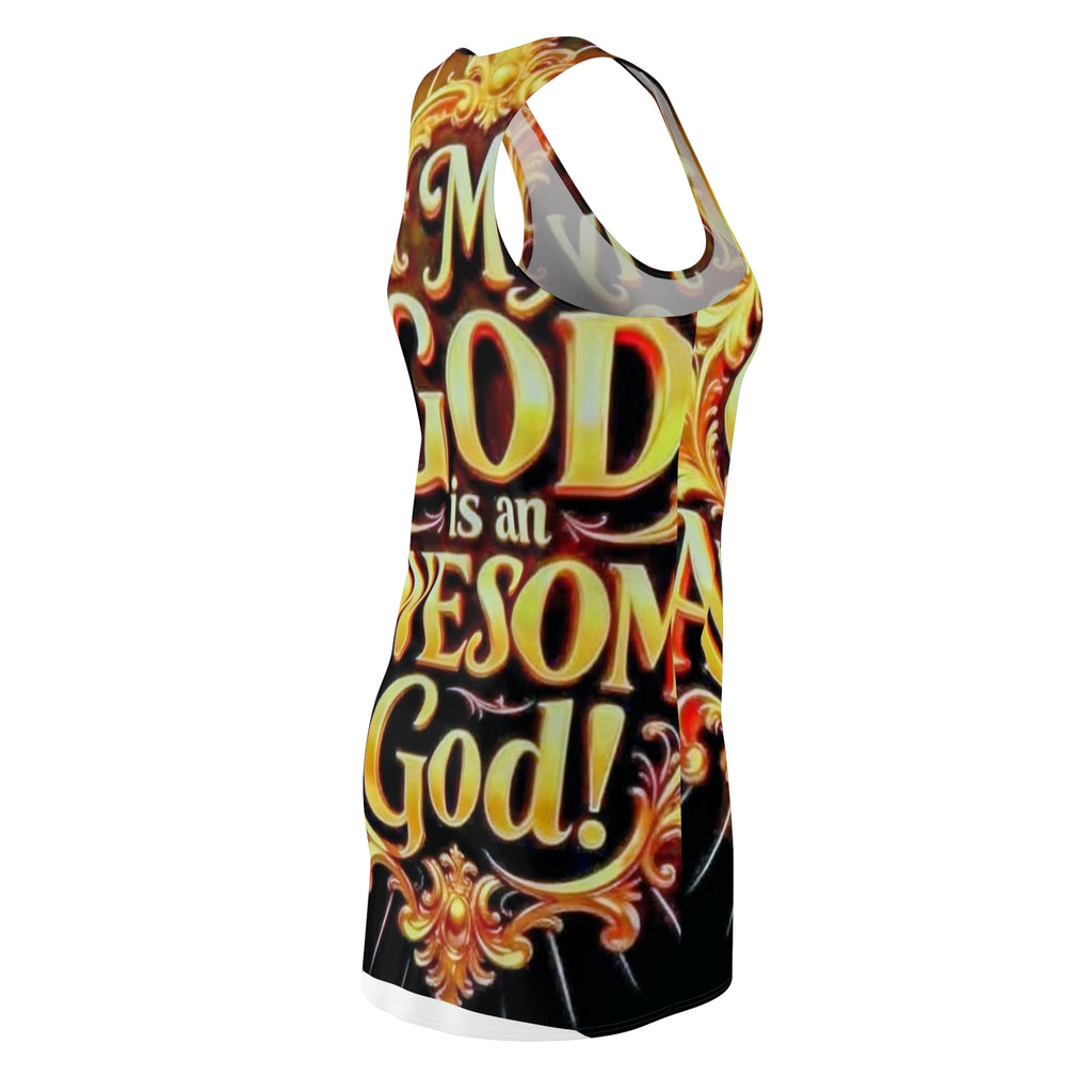 Racerback Dress — "My God Is An Awesome God" Bold All-Over Print Christian Dress