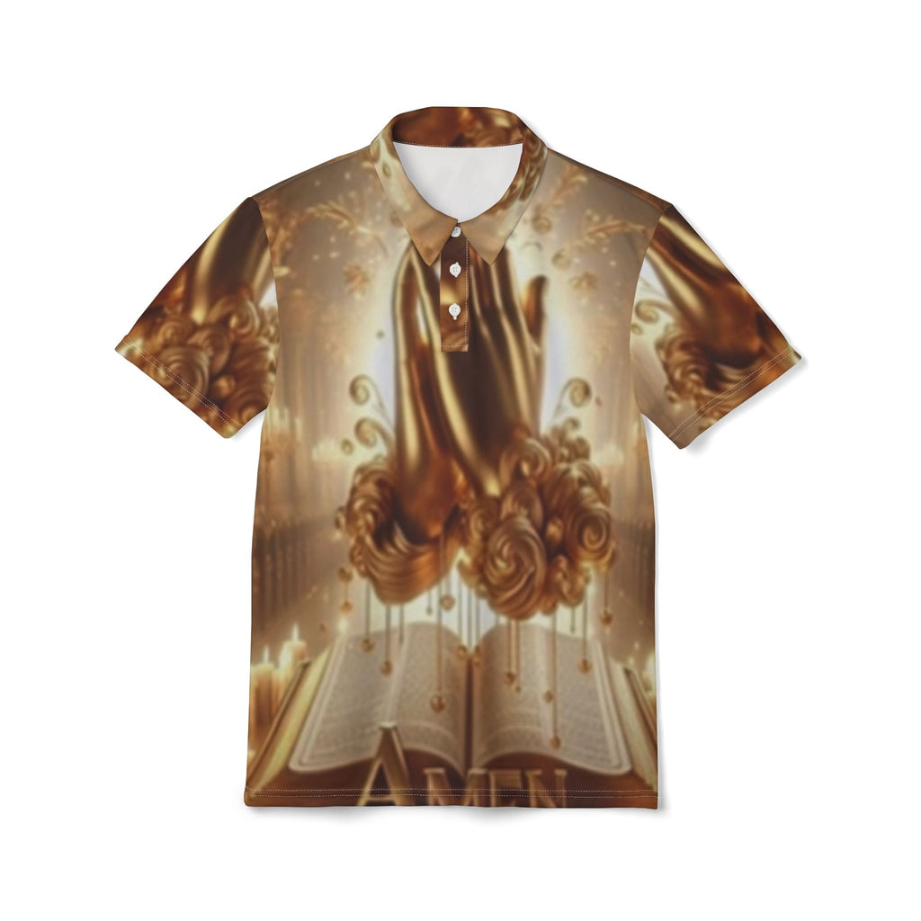 Golden Floral Book Polo Shirt — Luxe All-Over-Print