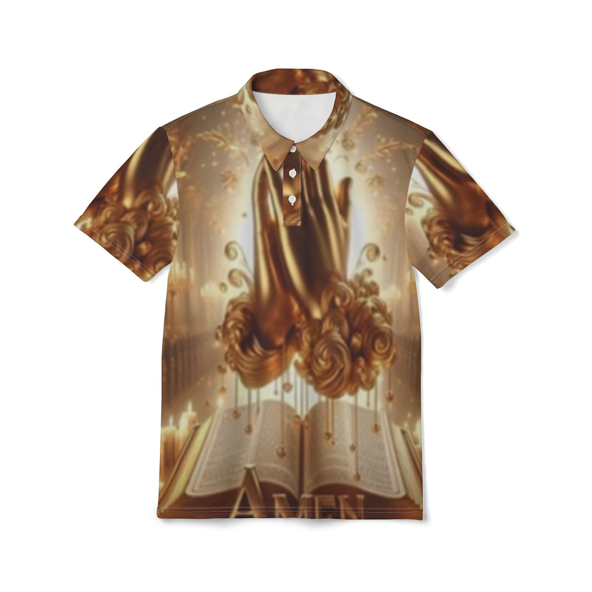 Golden Floral Book Polo Shirt — Luxe All-Over-Print