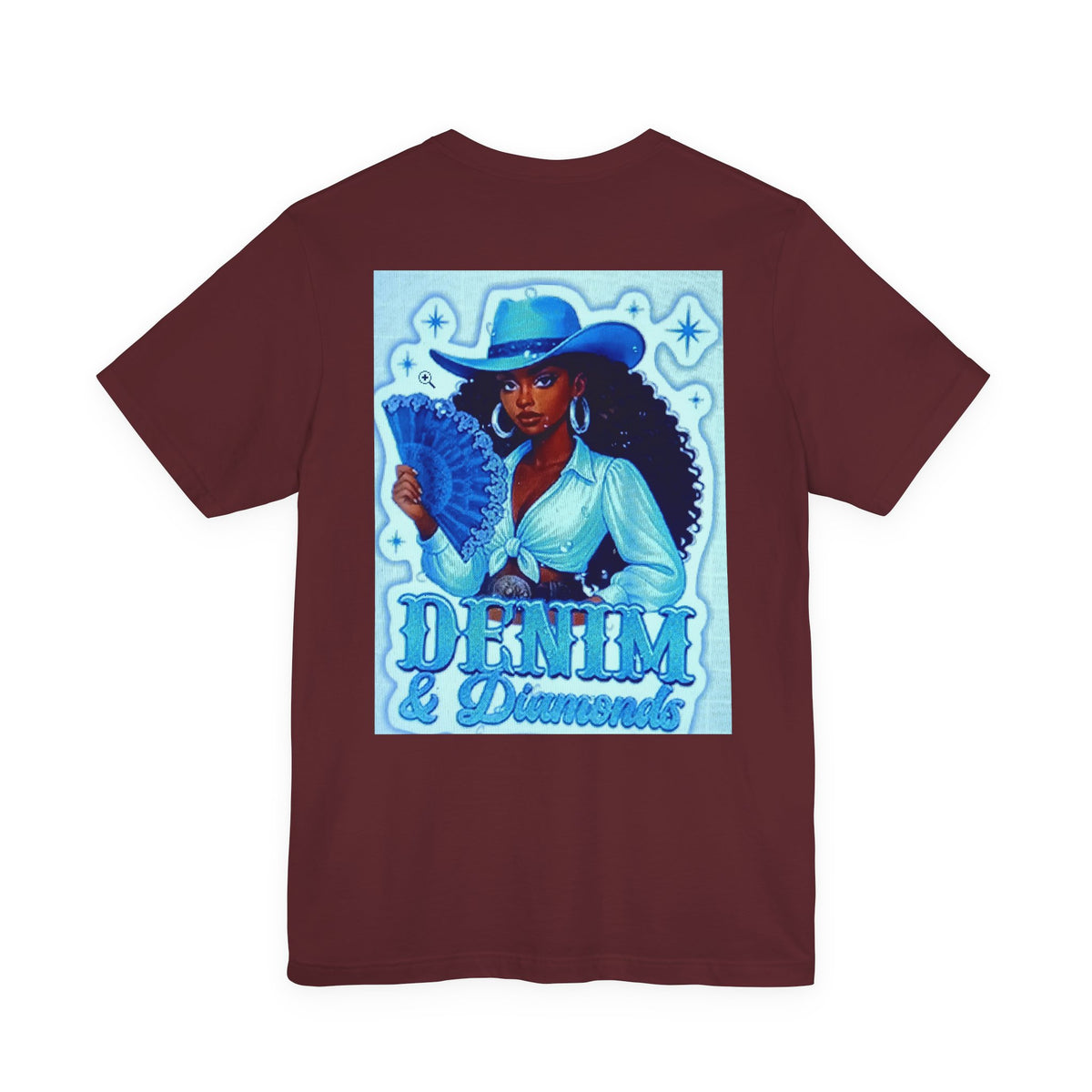 Denim & Diamonds Graphic T‑Shirt — Retro Blue Cowgirl Design