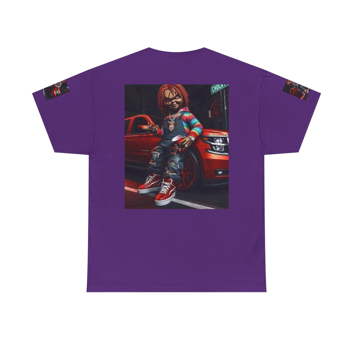 Horror Chucky Graphic Tee — Retro Red Car Street-Chill T-Shirt