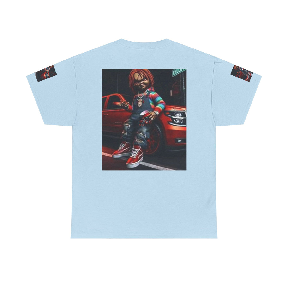 Horror Chucky Graphic Tee — Retro Red Car Street-Chill T-Shirt