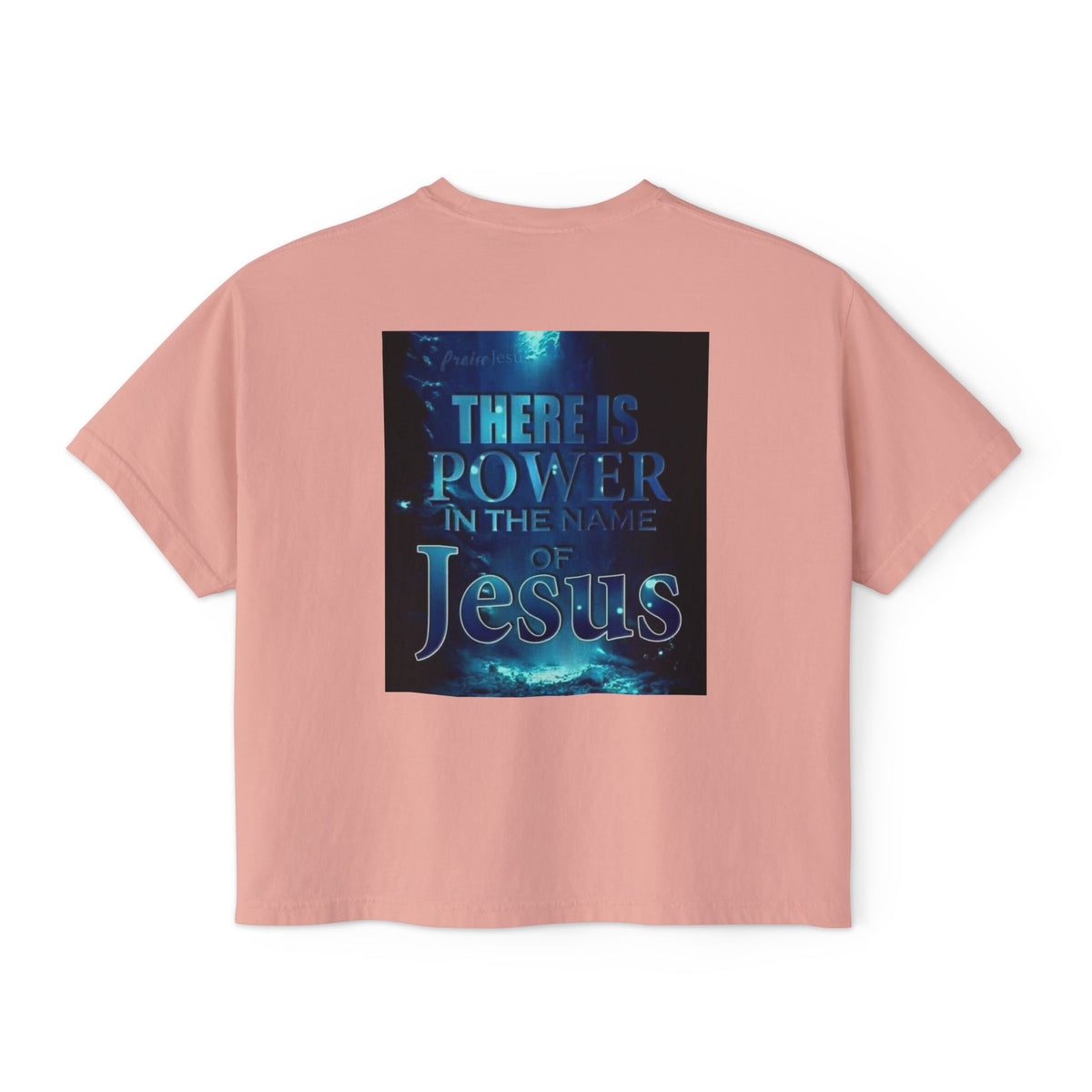 Christian Boxy Tee — "There Is Power in the Name of Jesus" Inspirational Women's Shirt