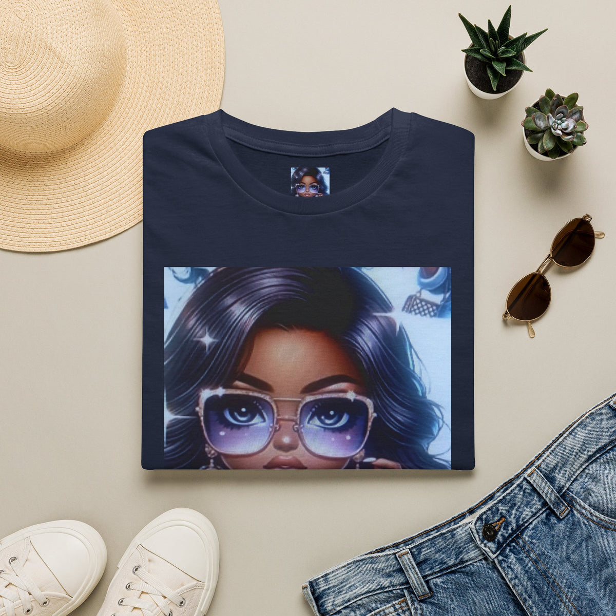 Afro Chic Graphic Tee — Girl with Sunglasses Illustration