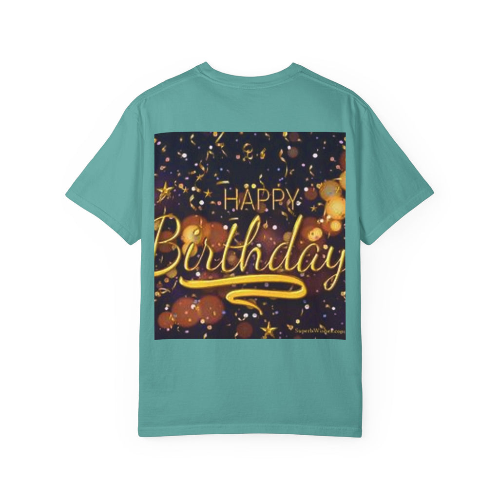 Birthday T-Shirt — Gold Confetti "Happy Birthday" Tee
