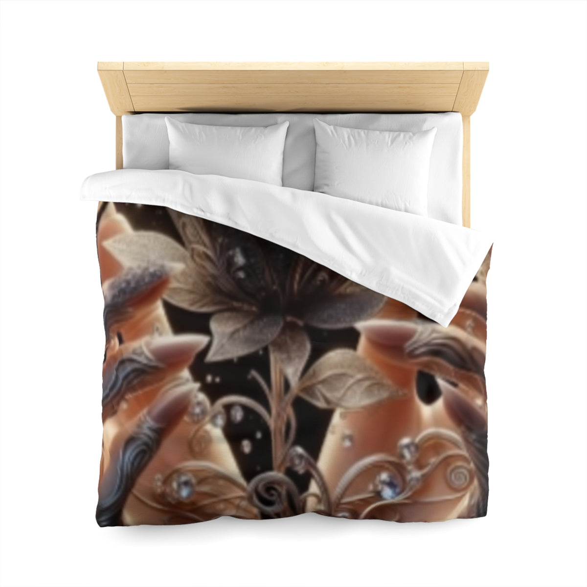 Black Rose Fantasy Duvet Cover — Elegant Floral Microfiber Bedding