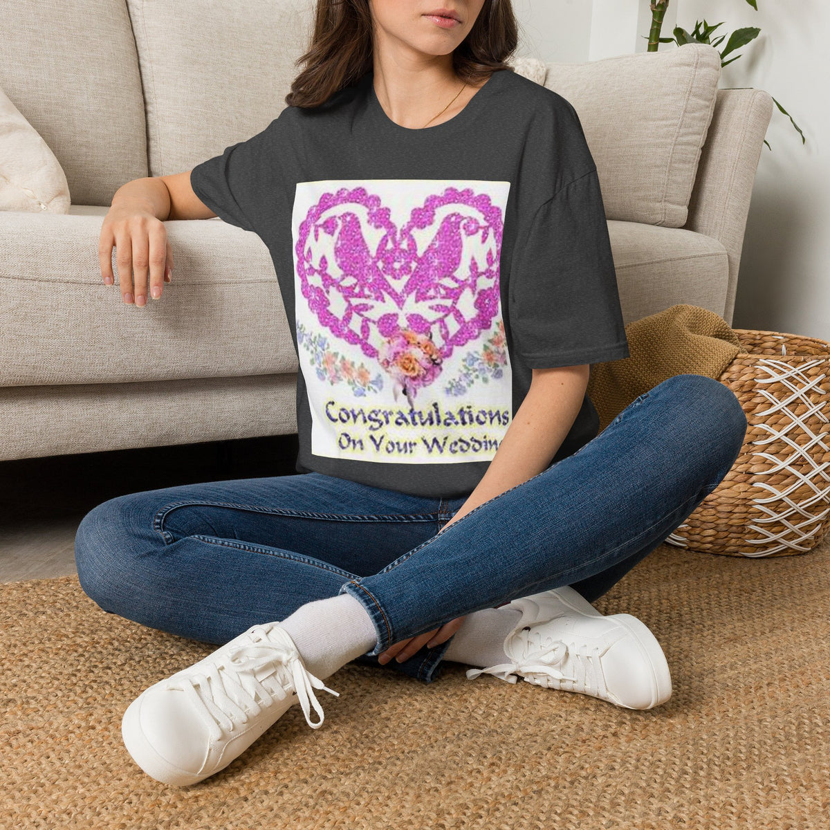 Wedding Congratulations T-Shirt — Pink Glitter Heart Design