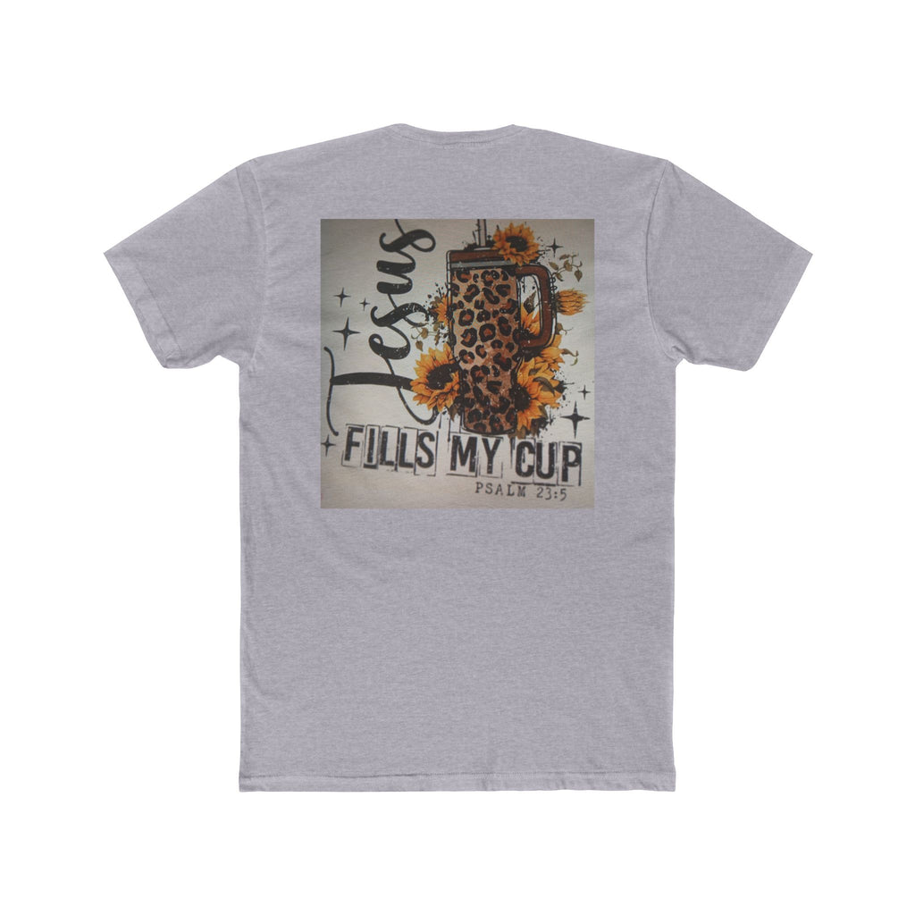 Christian Leopard Mug Graphic Tee — "Jesus Fills My Cup" Sunflower T-Shirt