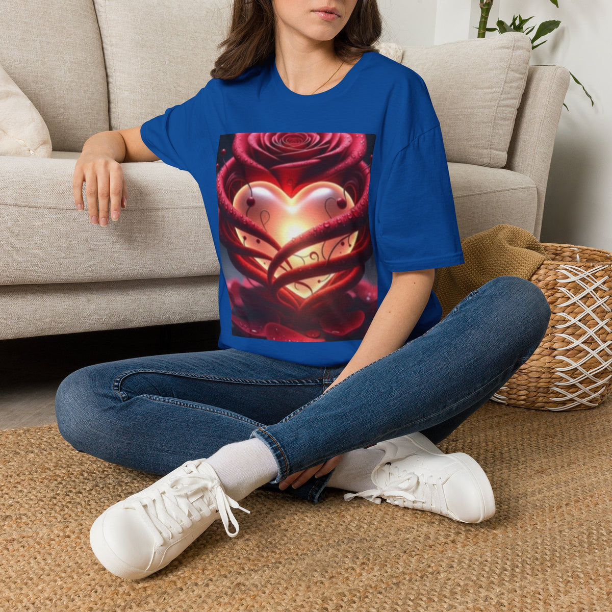 Heart Rose T-Shirt — Glowing Heart & Rose Graphic Tee
