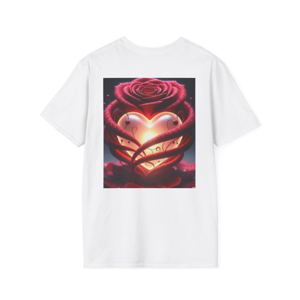Heart Rose T-Shirt — Glowing Heart & Rose Graphic Tee