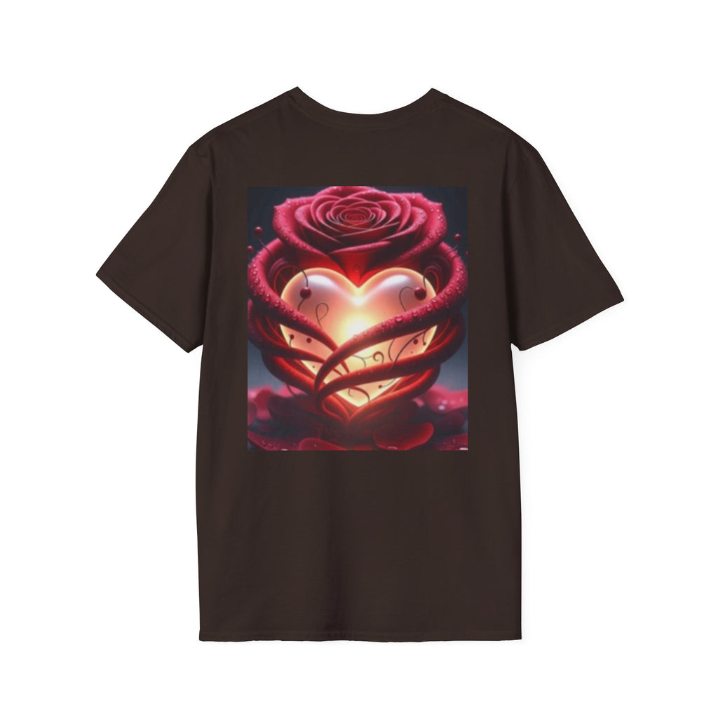 Heart Rose T-Shirt — Glowing Heart & Rose Graphic Tee
