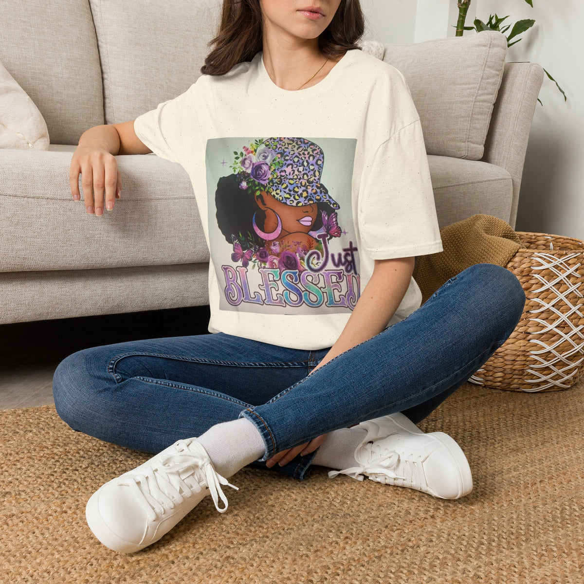 Just Blessed Afro Floral Tee