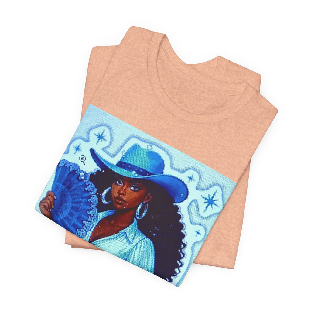Denim & Diamonds Graphic T‑Shirt — Retro Blue Cowgirl Design