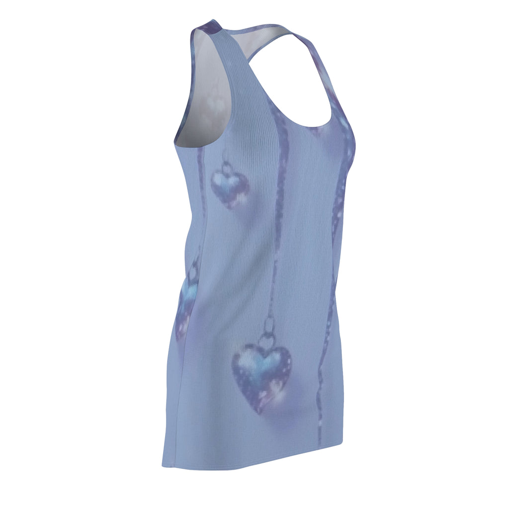 Heart Charm Racerback Dress — Pastel Blue All-Over Print