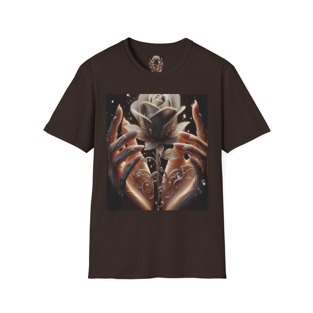 Floral Mystic Rose T‑Shirt — Ethereal Hands & Black Rose Graphic Tee
