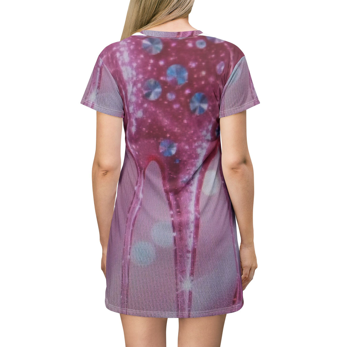 Pink Drip All-Over Print T-Shirt Dress — Sparkle Glam Summer Dress