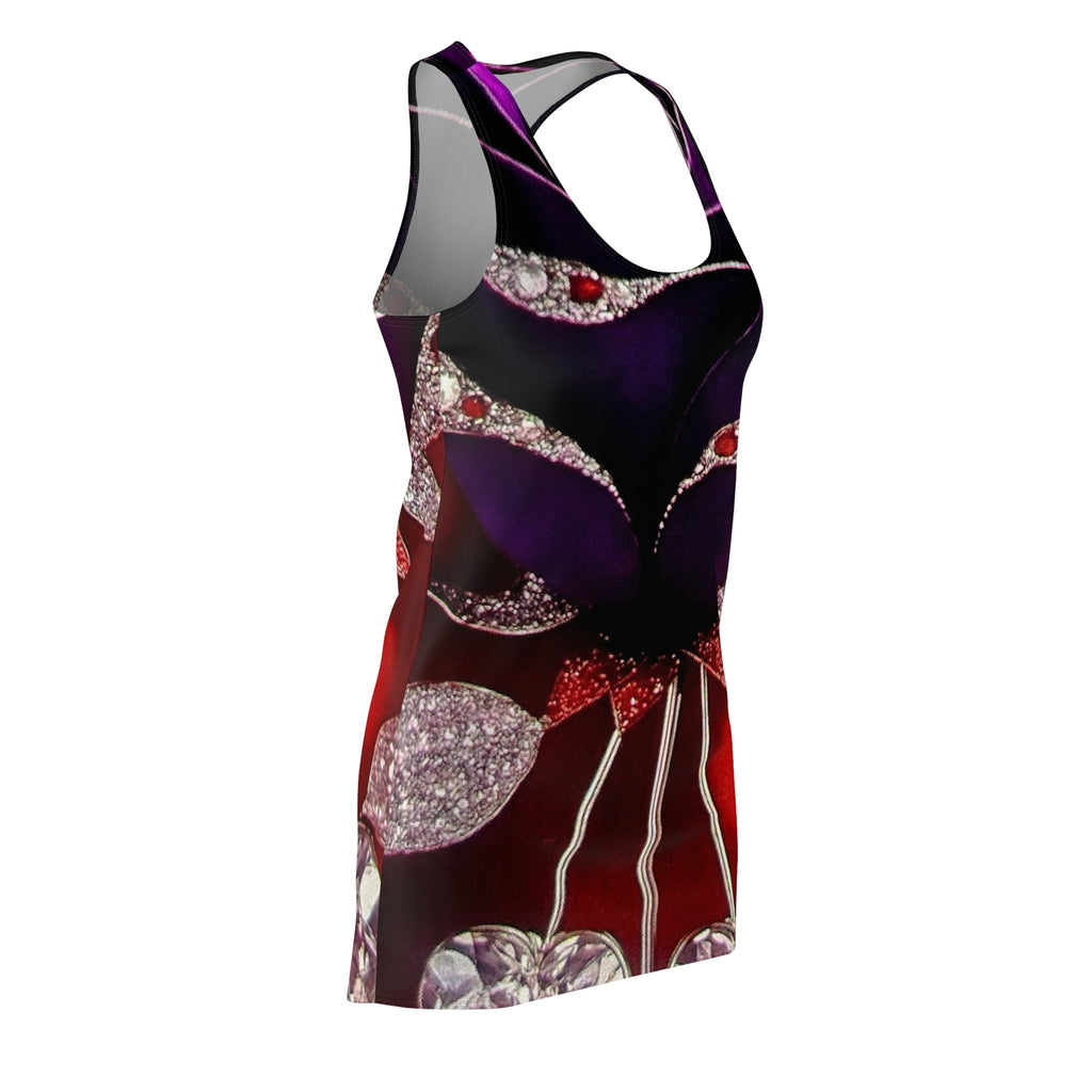 Racerback Dress — Dark Floral & Gemstone Heart All-Over Print