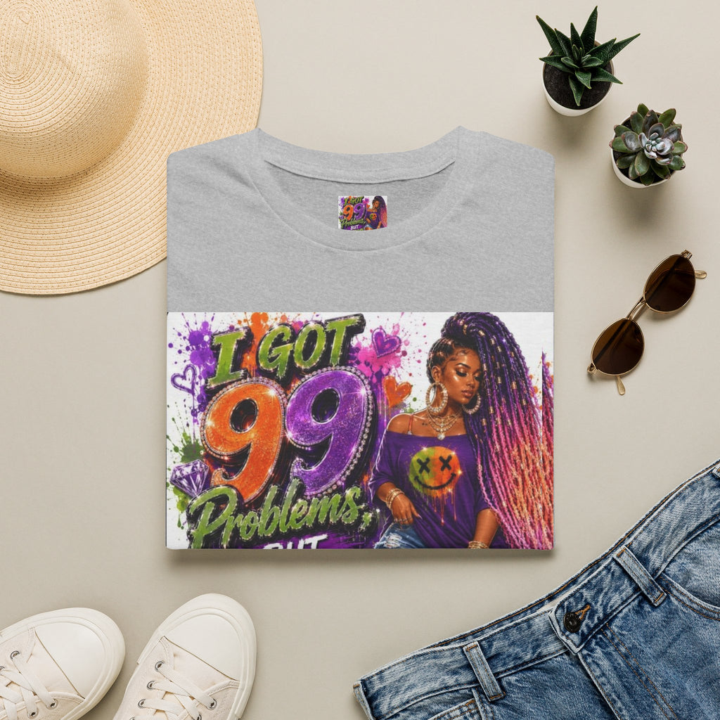 T-Shirt — "I Got 99 Problems But Being Fake Ain't One" Graphic Tee (Bold Neon Afrocentric Design)