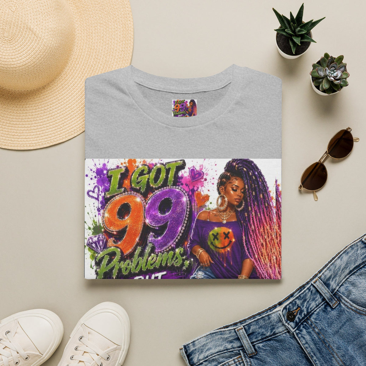 T-Shirt — "I Got 99 Problems But Being Fake Ain't One" Graphic Tee (Bold Neon Afrocentric Design)