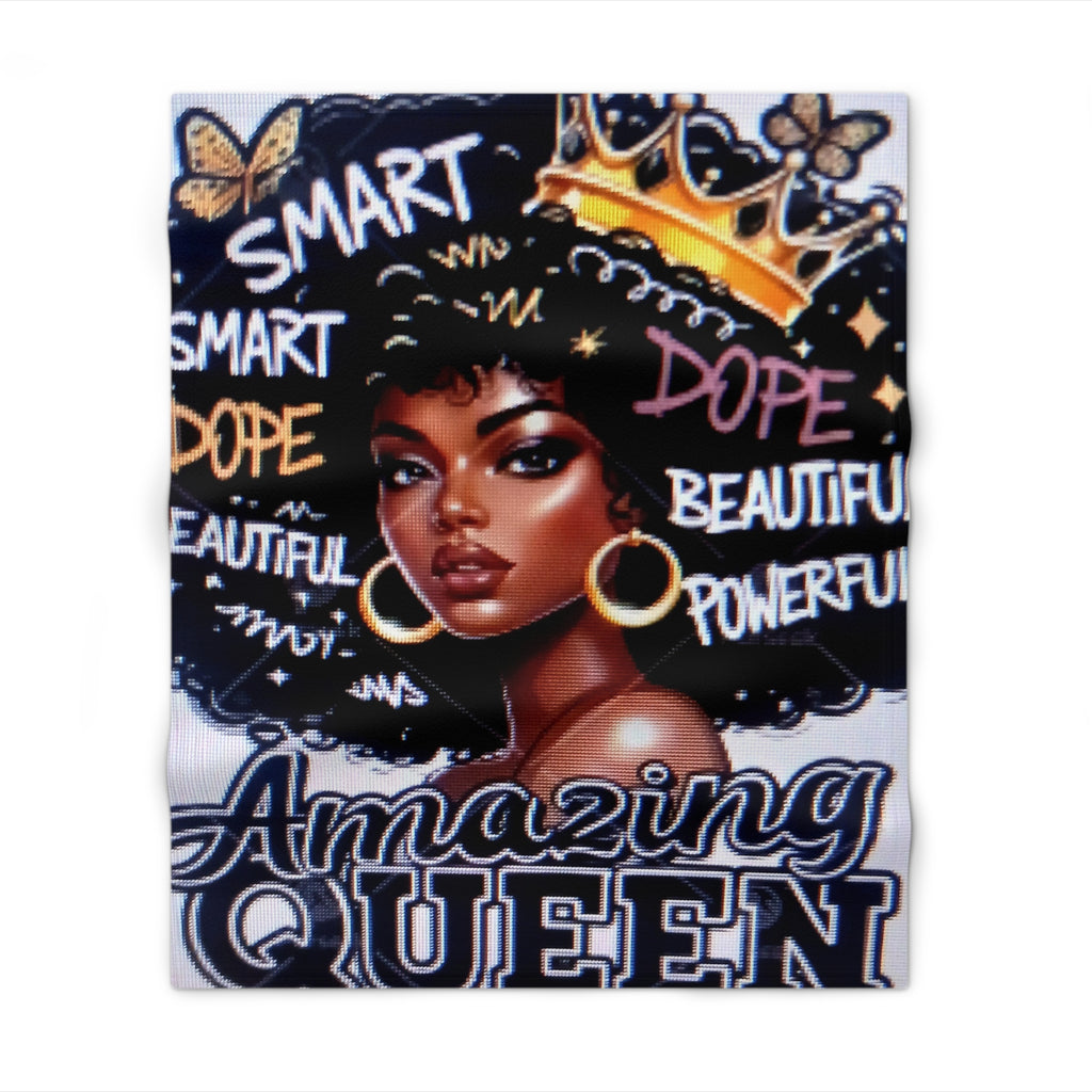 Amazing Queen Throw Blanket — Afrocentric "Amazing Queen" Design, Empowering Black Woman Gift