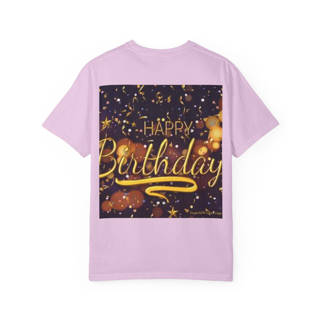 Birthday T-Shirt — Gold Confetti "Happy Birthday" Tee