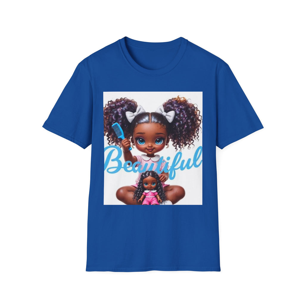 T-Shirt — "Beautiful" Cute Curly-Haired Doll Illustration Tee