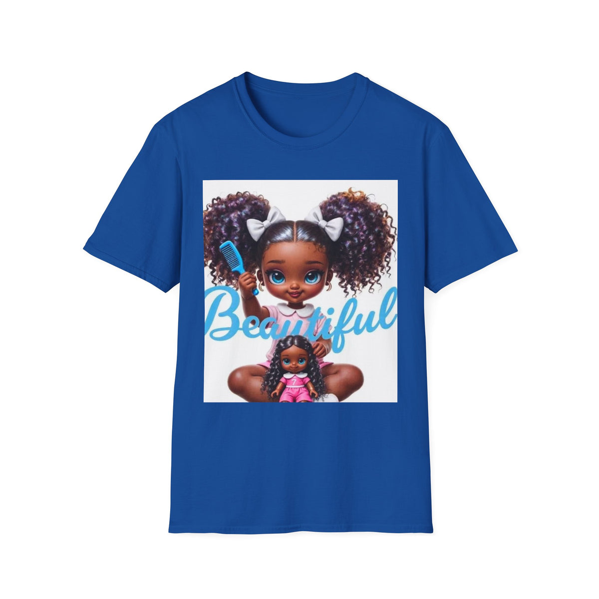T-Shirt — "Beautiful" Cute Curly-Haired Doll Illustration Tee