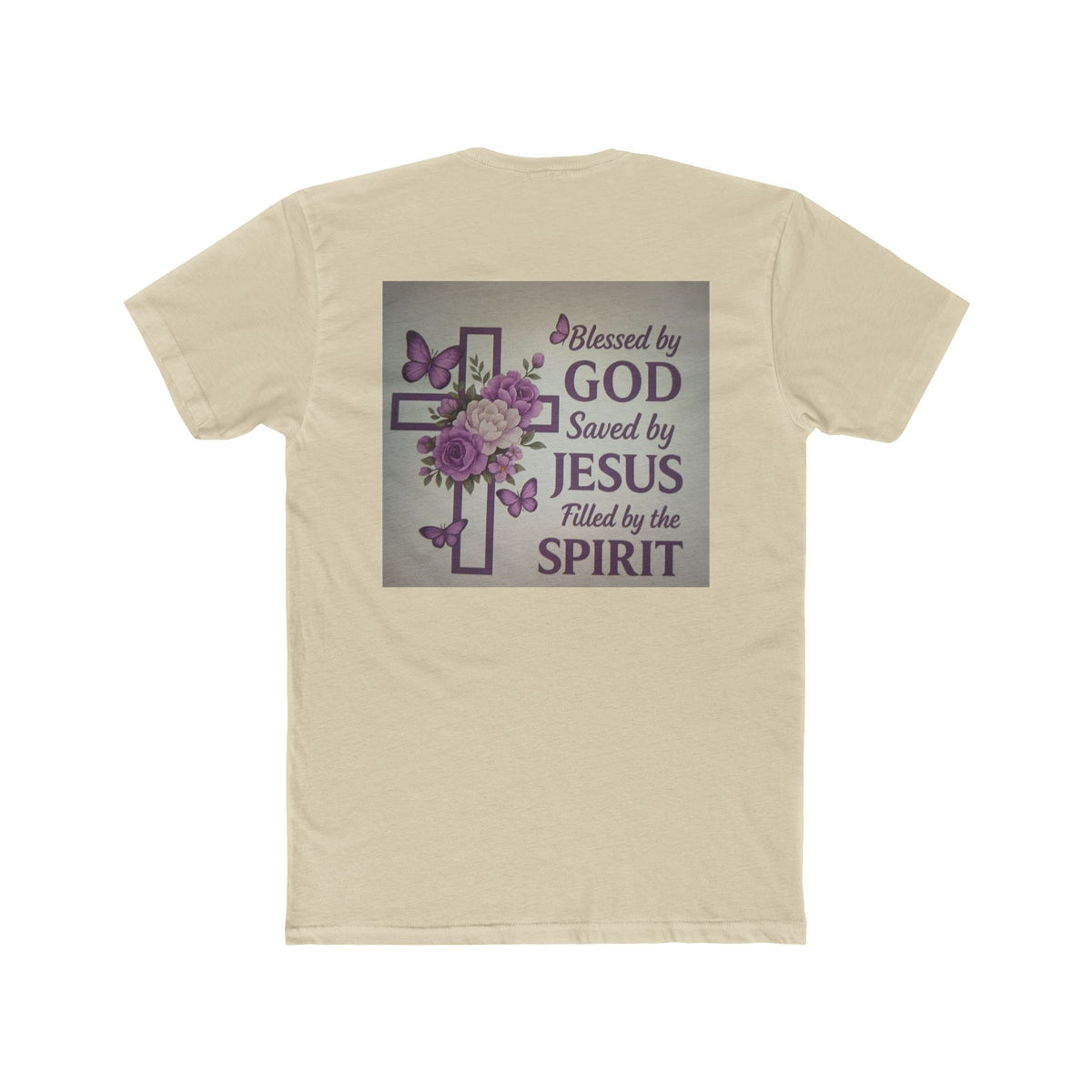 Christian Tee — "Blessed by God, Saved by Jesus, Filled by the Spirit" Floral Cross