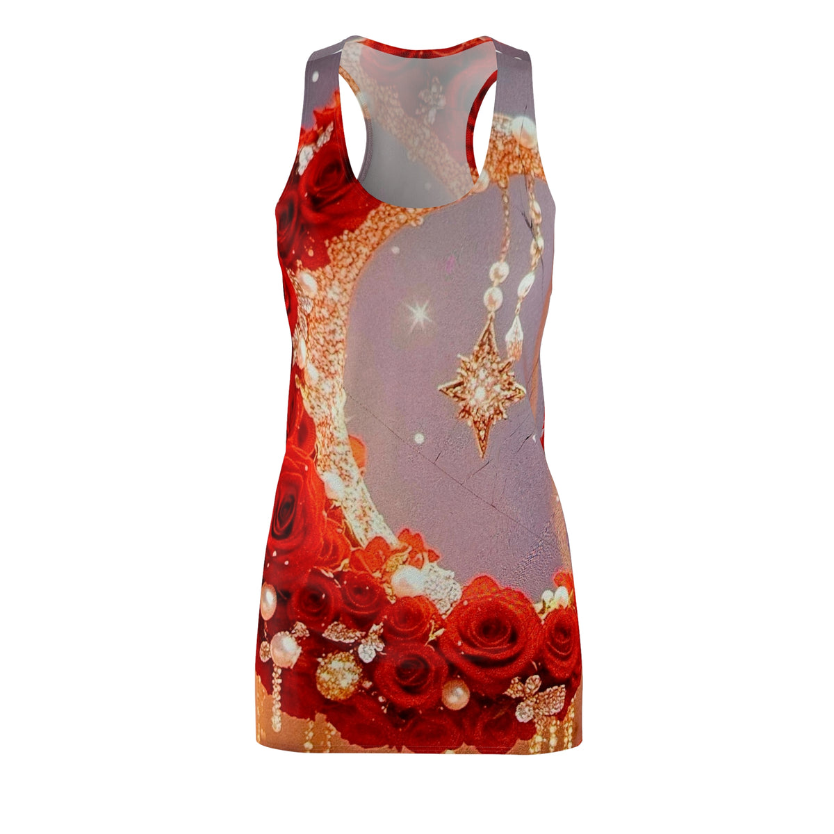 Red Rose Jewel Racerback Dress — Floral Crown & Pearl Accents