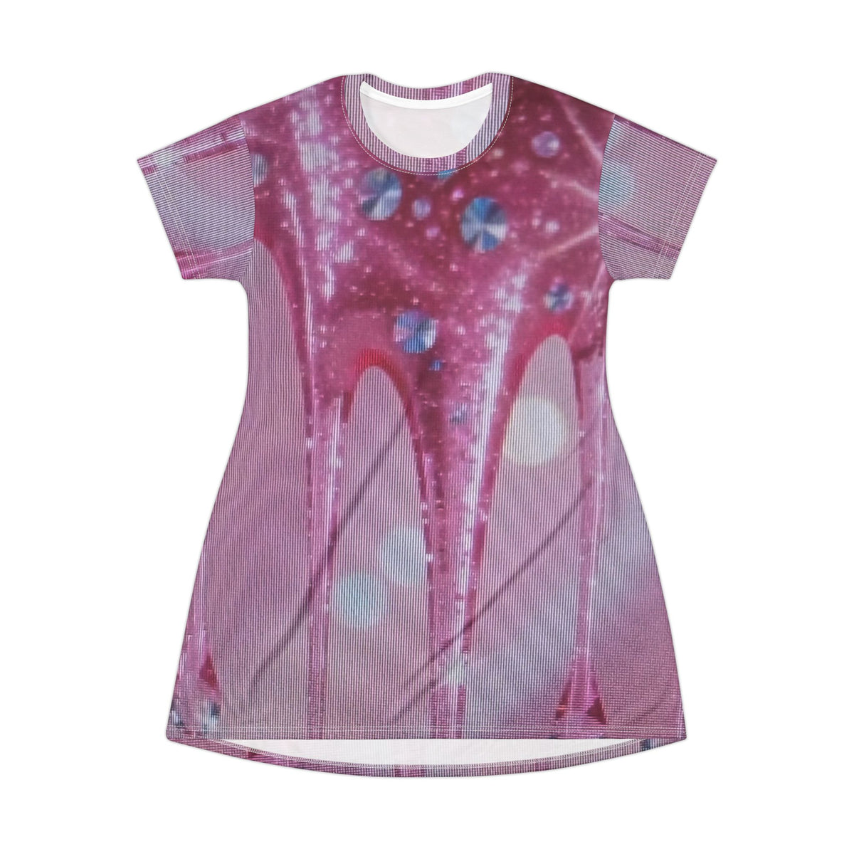 Pink Drip All-Over Print T-Shirt Dress — Sparkle Glam Summer Dress