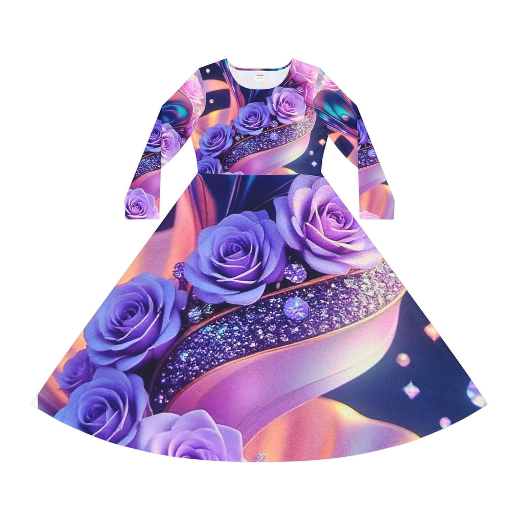 Floral Lavender Rose Dance Dress — Women's Long Sleeve AOP