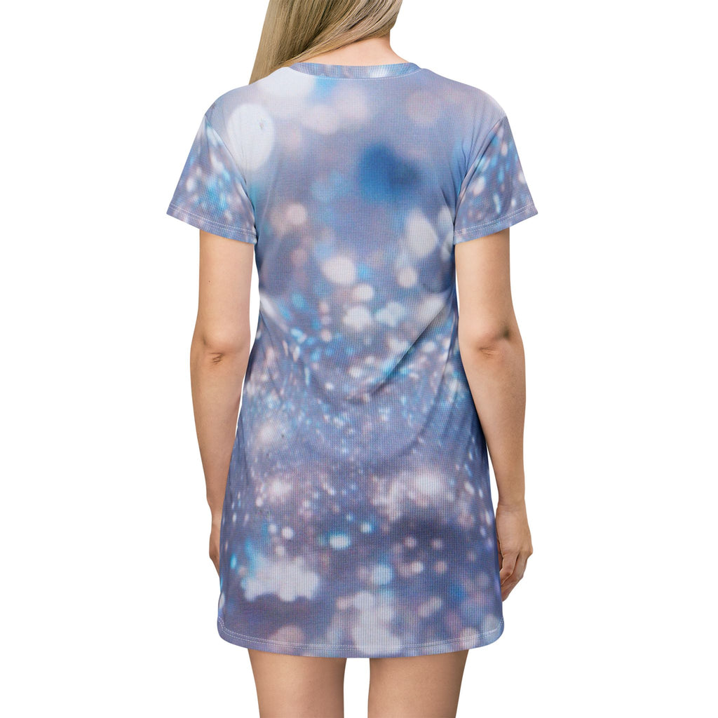 Blue Bokeh T‑Shirt Dress — Sparkling Light All-Over Print