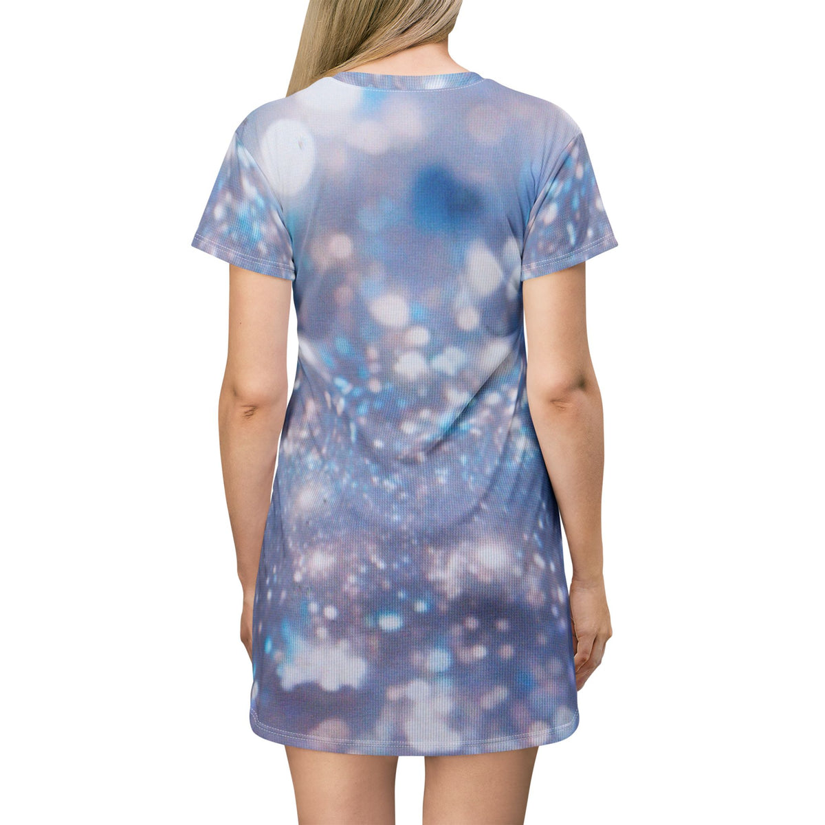 Blue Bokeh T‑Shirt Dress — Sparkling Light All-Over Print