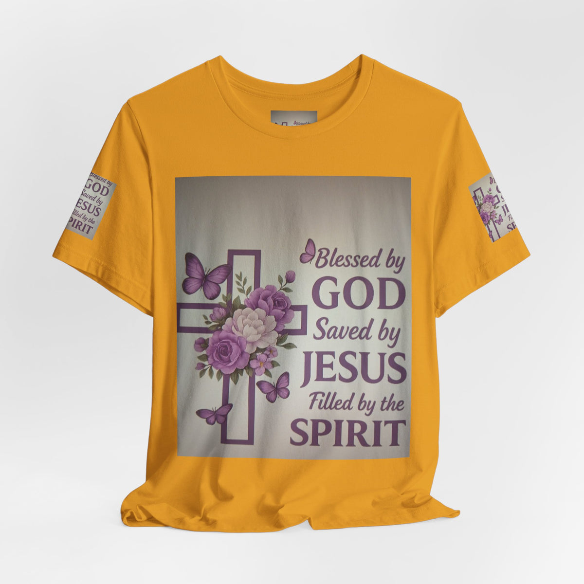 Blessed by God Christian T-Shirt — "Blessed by God, Saved by Jesus, Filled by the Spirit"