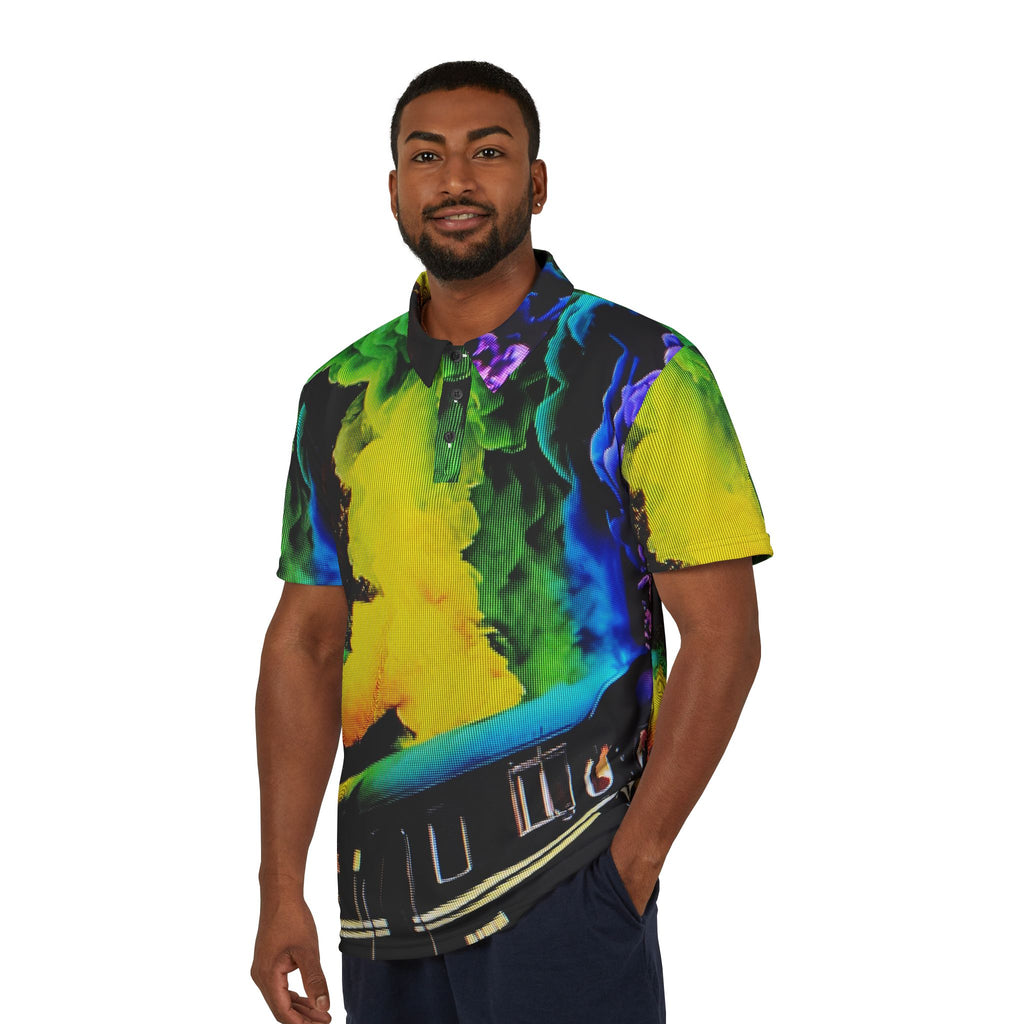 Psychedelic Smoke Train Polo Shirt — Vibrant Neon All-Over-Print Polo